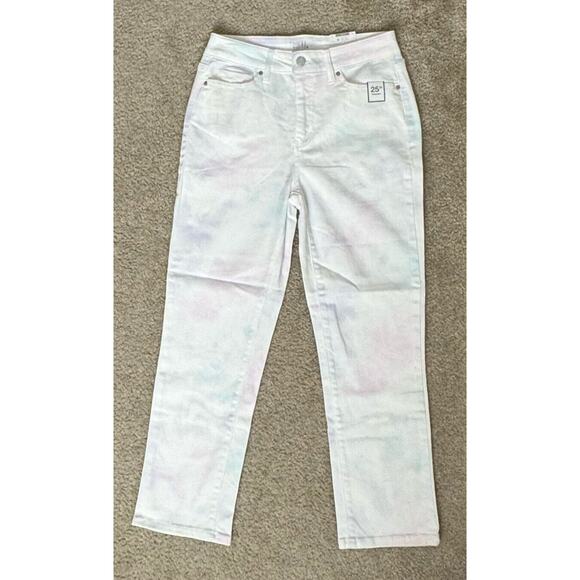 Time and Tru Straight High Rise White Denim Tie Dye Pants Pastel 6 NWT NEW - Picture 1 of 11